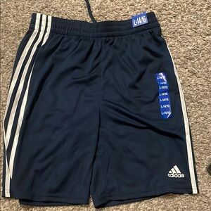 Boys NWT L 14/16 Adidas Dark Blue Shorts with White Stripes